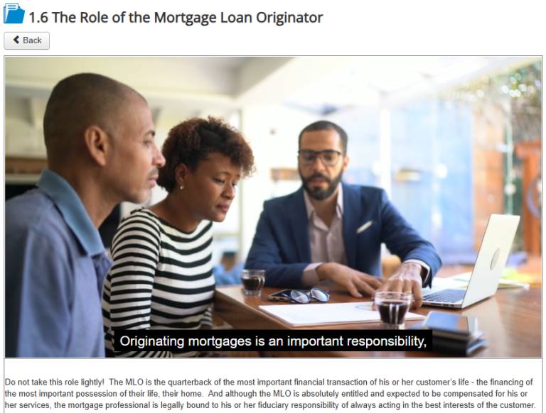 MLO Course Screenshot - The Role of the Mortgage Loan Officer