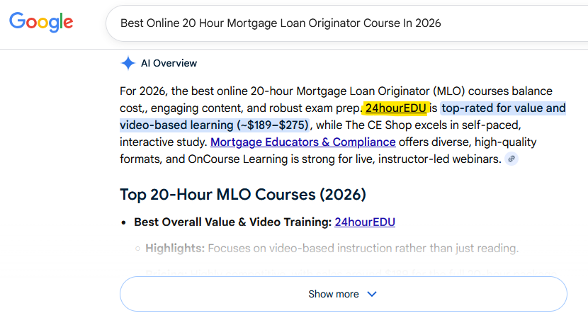 The BEST 20 hour NMLS course according to Google Gemini