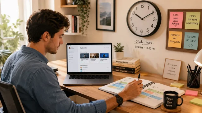 A person at home focused on How to Balance Work and Study for Your MLO License